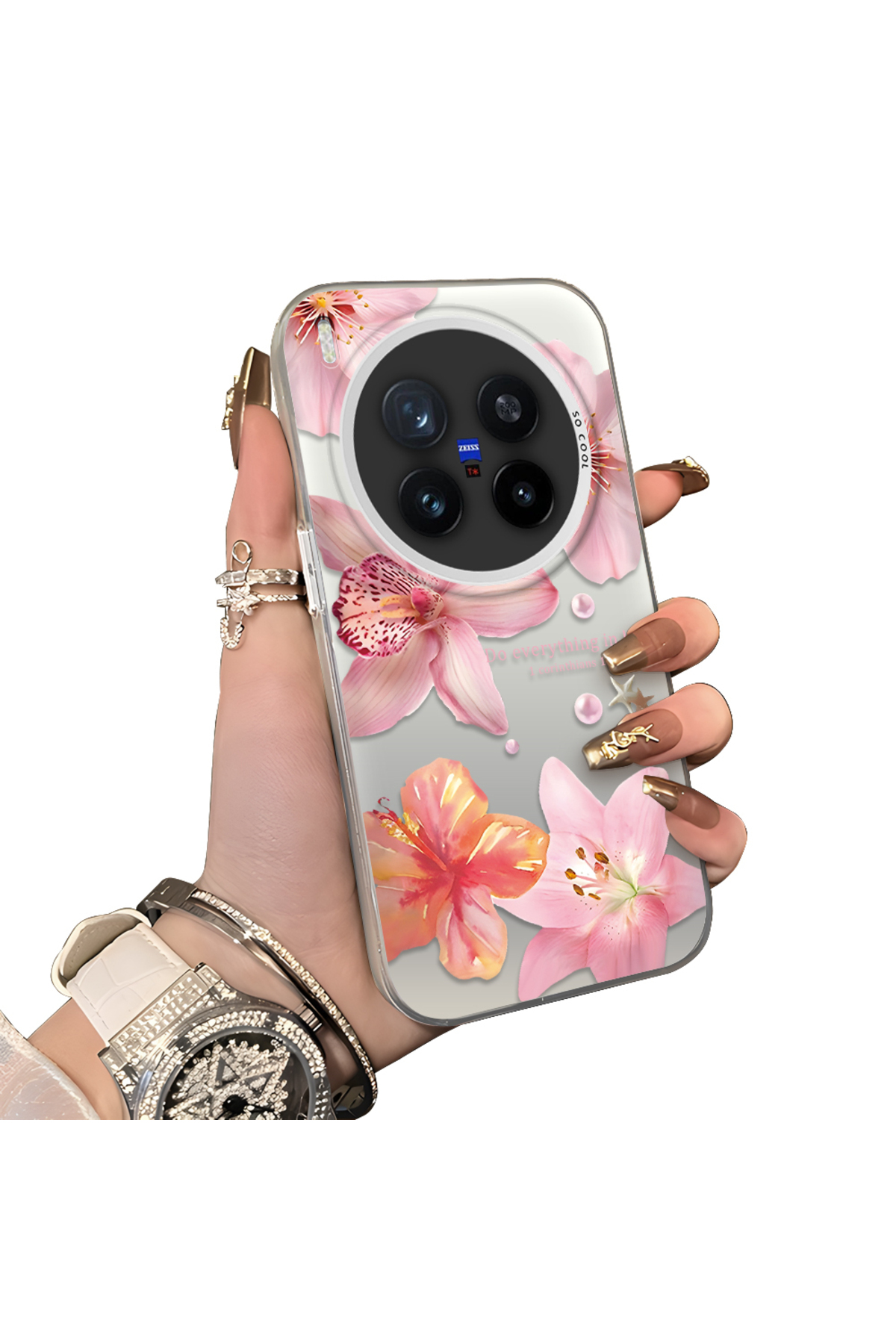 Vivo X300 Pro Compatible Hard Acrylic Rear Silicone Edge Lens Protection Case lily pattern