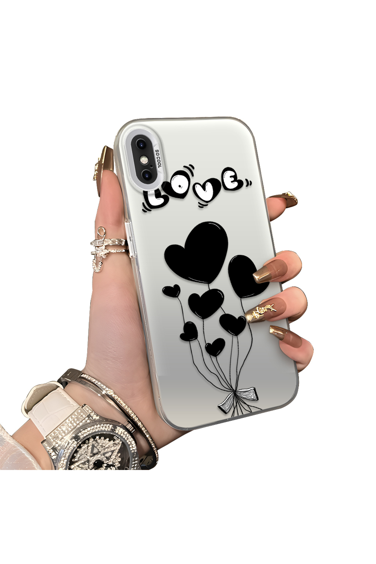 iPhone X/XS Compatible Heart Balloon Pattern Protected Silicone Phone Case