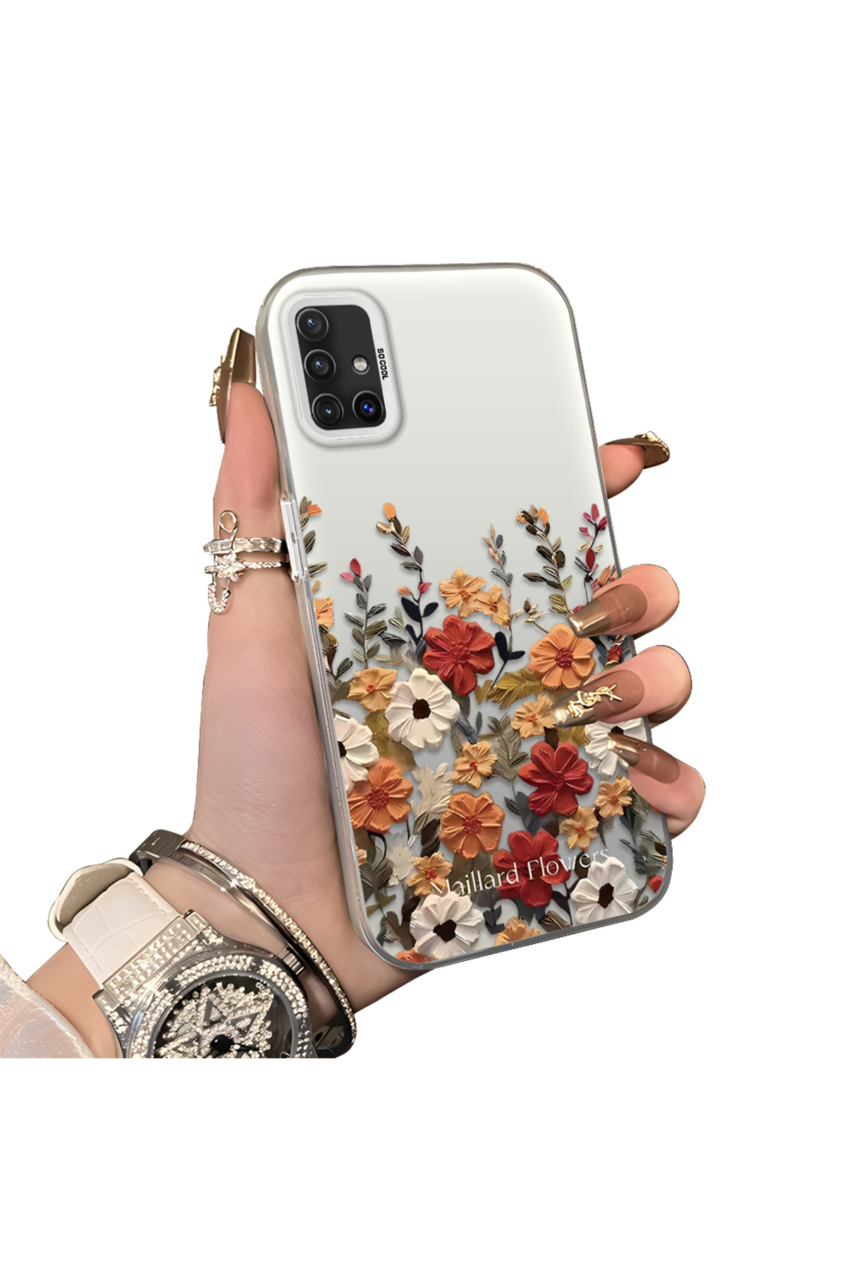 Samsung Galaxy A51 4G Compatible Hard Acrylic Back Silicone Edge Lens Protection Case Beautiful Flower