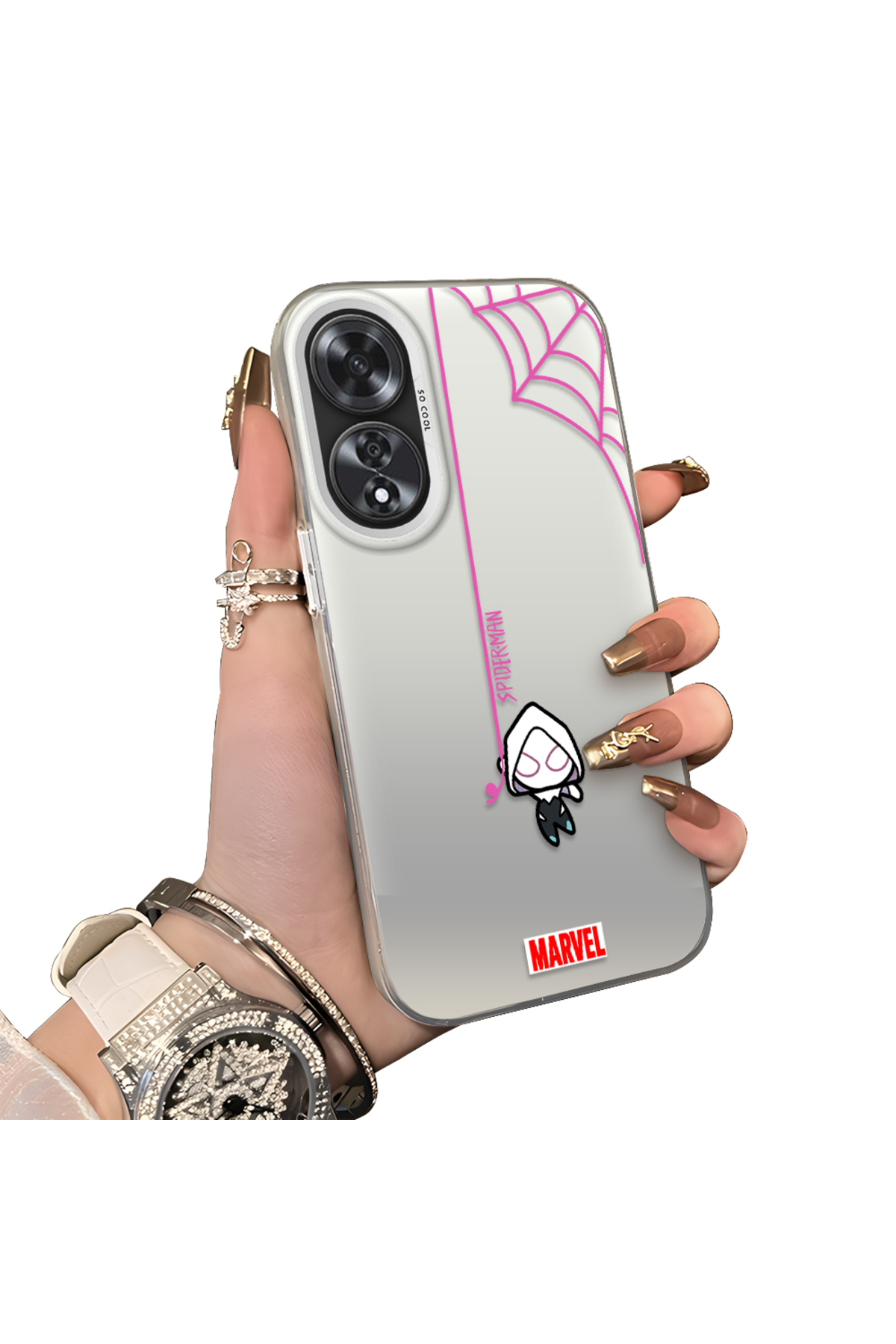 OPPO A60 Compatible Hard Acrylic Rear Silicone Edge Lens Protection Case Spiderman