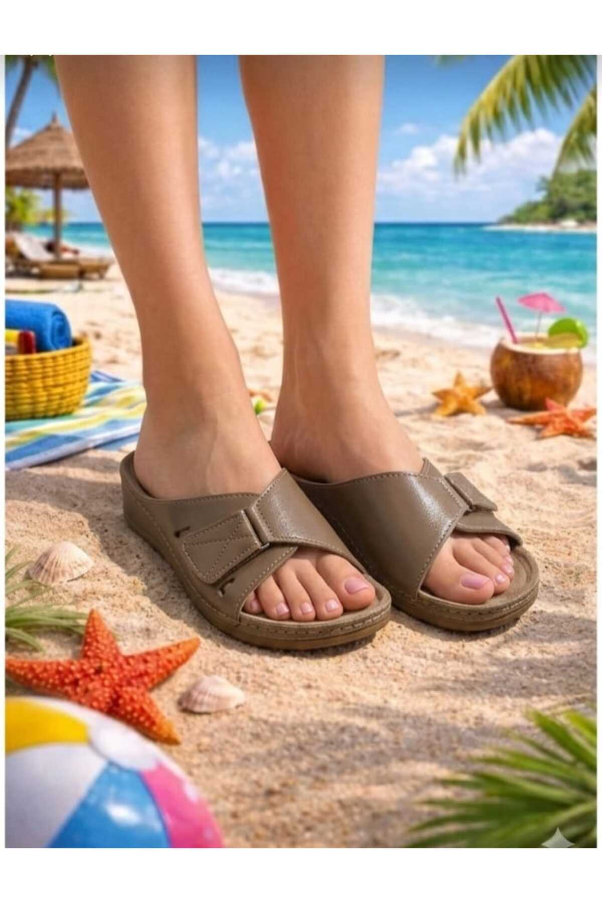 Women's Coffee Velcro Stitching Orthopedic Anatomical Based Casual Summer Stylish Slippers