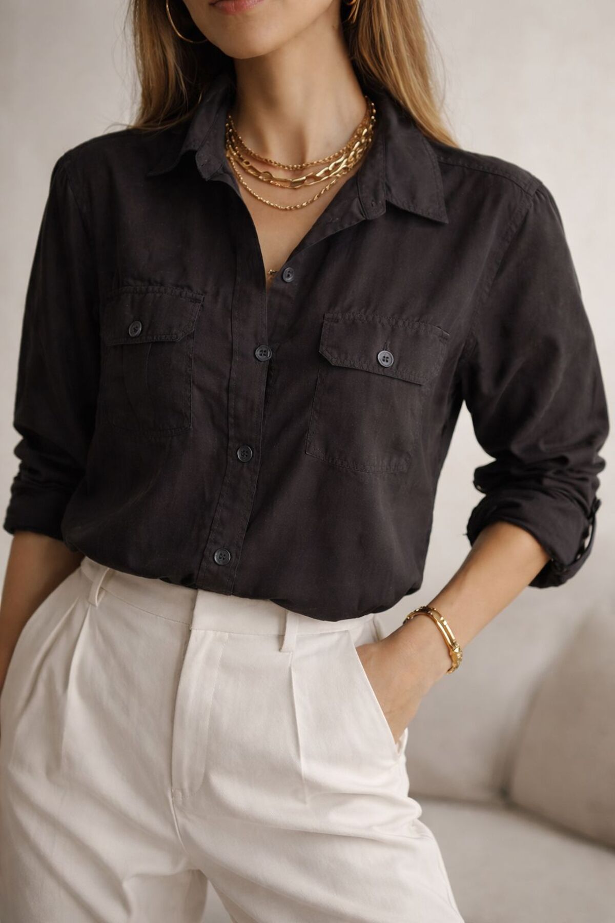 diğer01 11  Kadın Cepli Tensel Gömlek