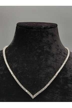 auraandoresilver 925 Ayar Gümüş V Model Su Yolu Kadın Kolye