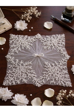 hurma kervani Boncuk Taşlı Gelin Halay Mendili Beyaz