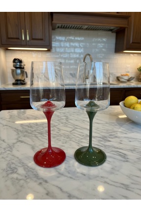 COV Premium Gla/ss 2'li Bölünebilir Mıknatıslı Kadeh, Bardak Kırmızı & Yeşil