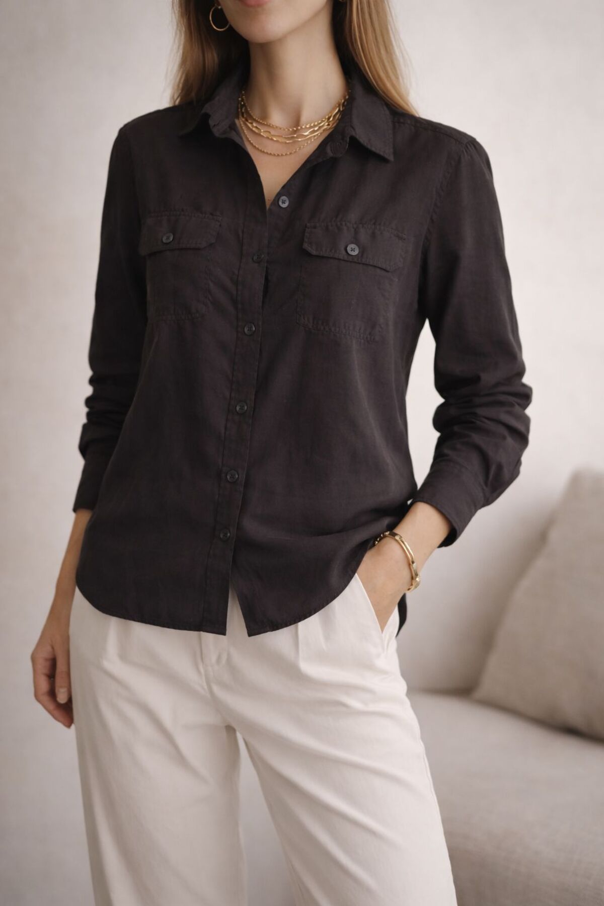 diğer01 11  Kadın Cepli Tensel Gömlek - Görsel 2