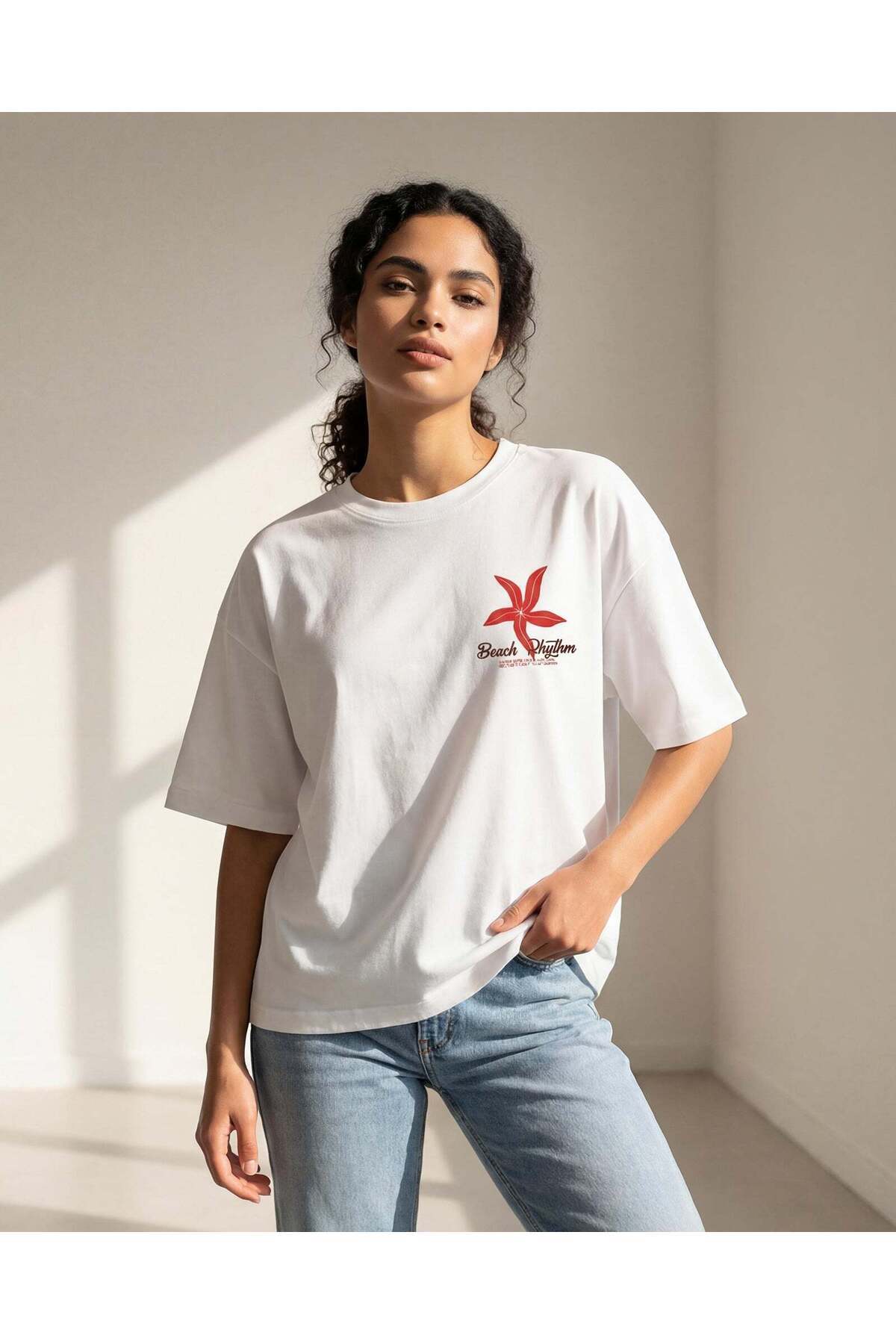 REDTAG Women White Malibu Graphic Interlock T-Shirt