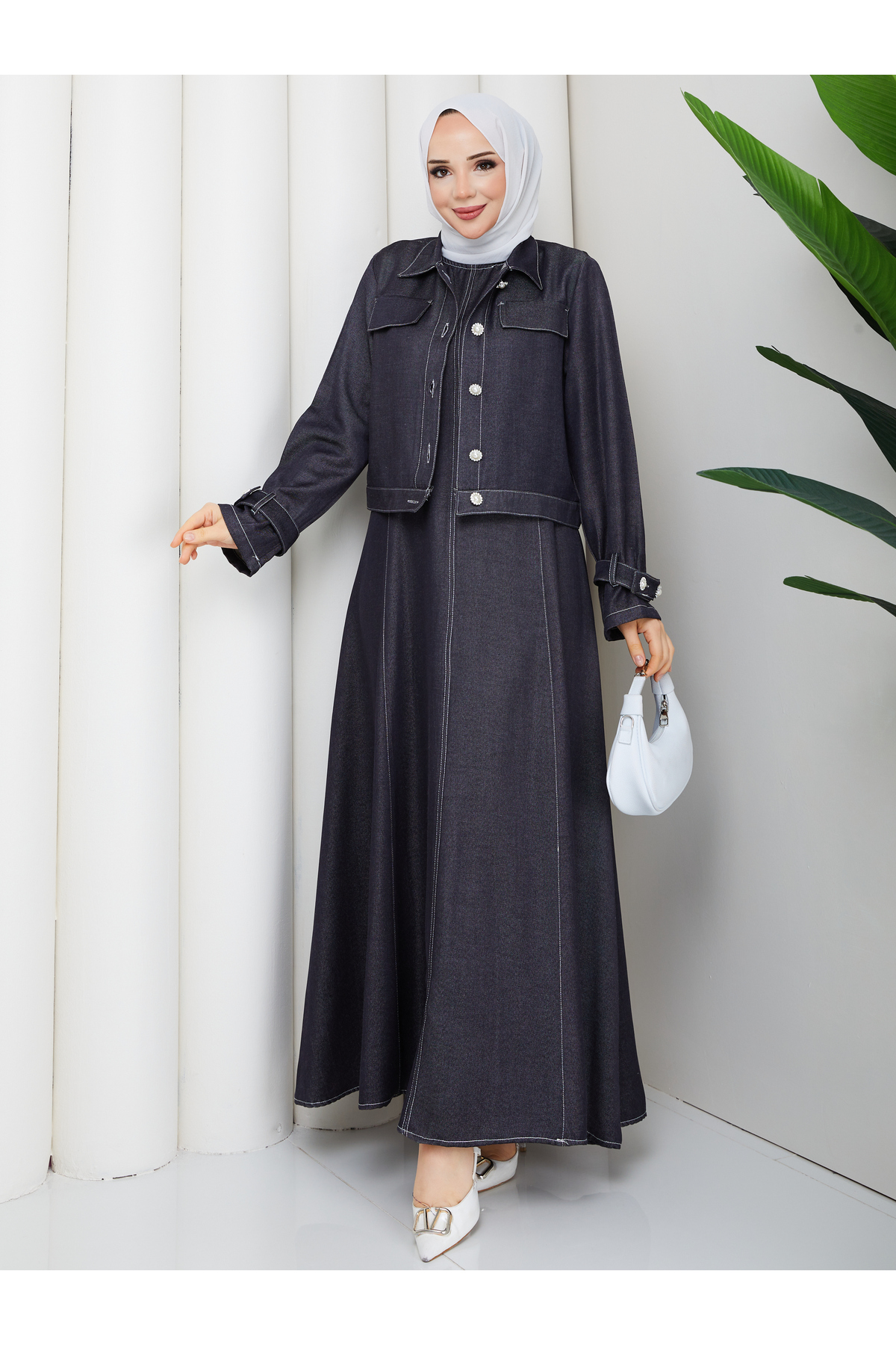 Contrast Stitched Denim Jeans Jacket & Gilet Modest Suit RC6034