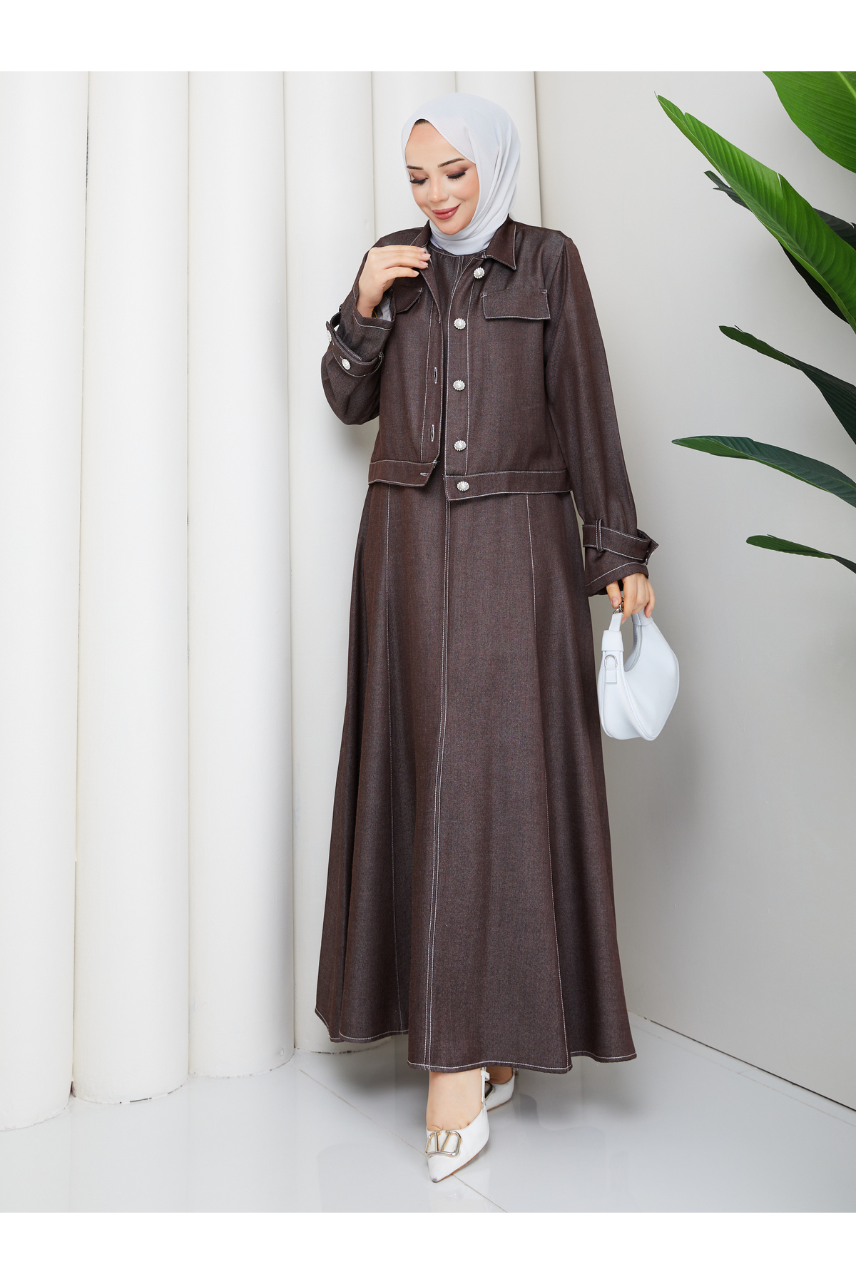 Contrast Stitched Denim Jeans Jacket & Gilet Modest Suit RC6034