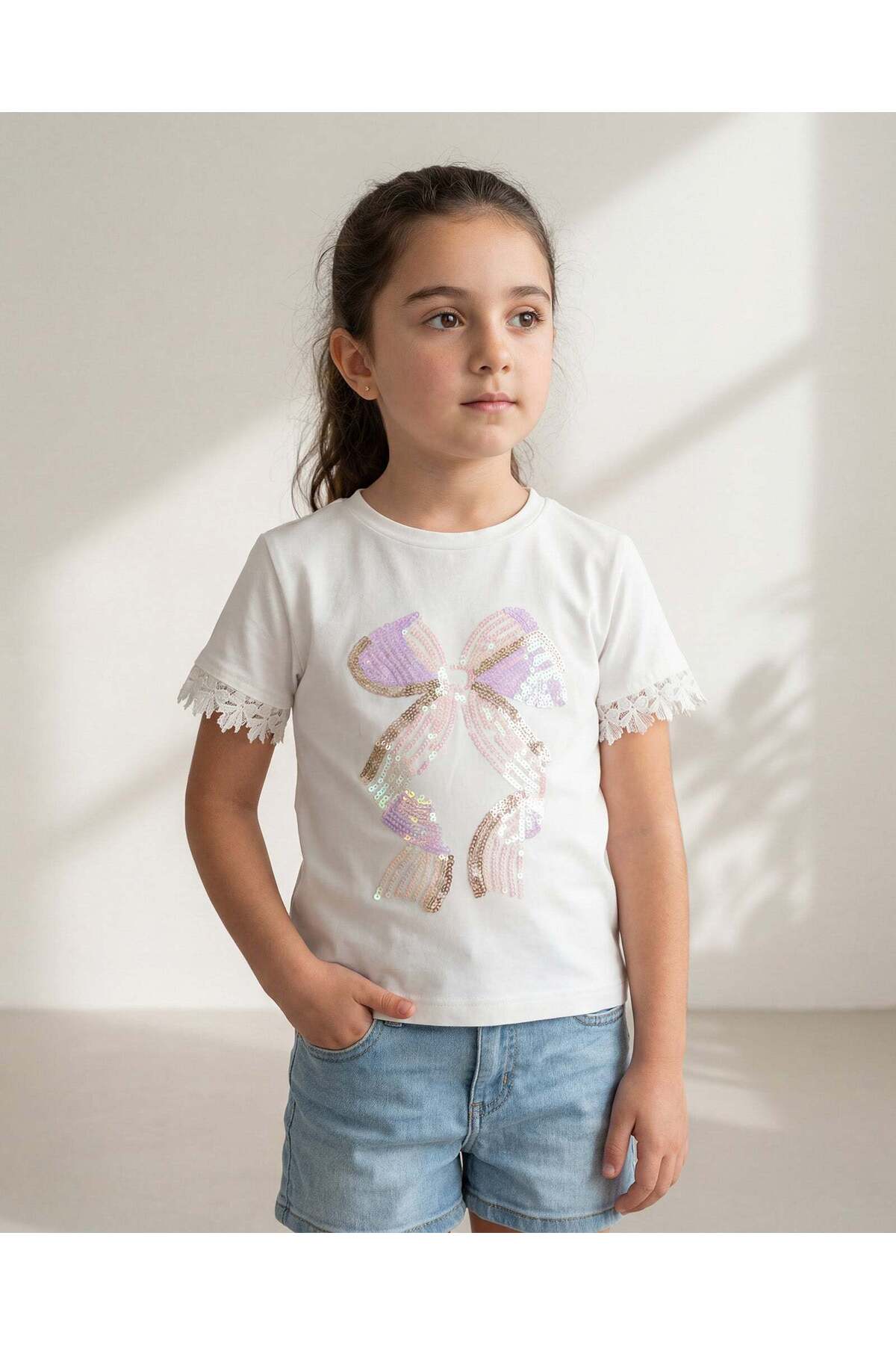 REDTAG Girls White Embellished T-Shirt