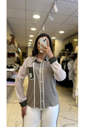 Vosse Miarte Vizon Kolları Çizgi Detaylı Şifon Gömlek