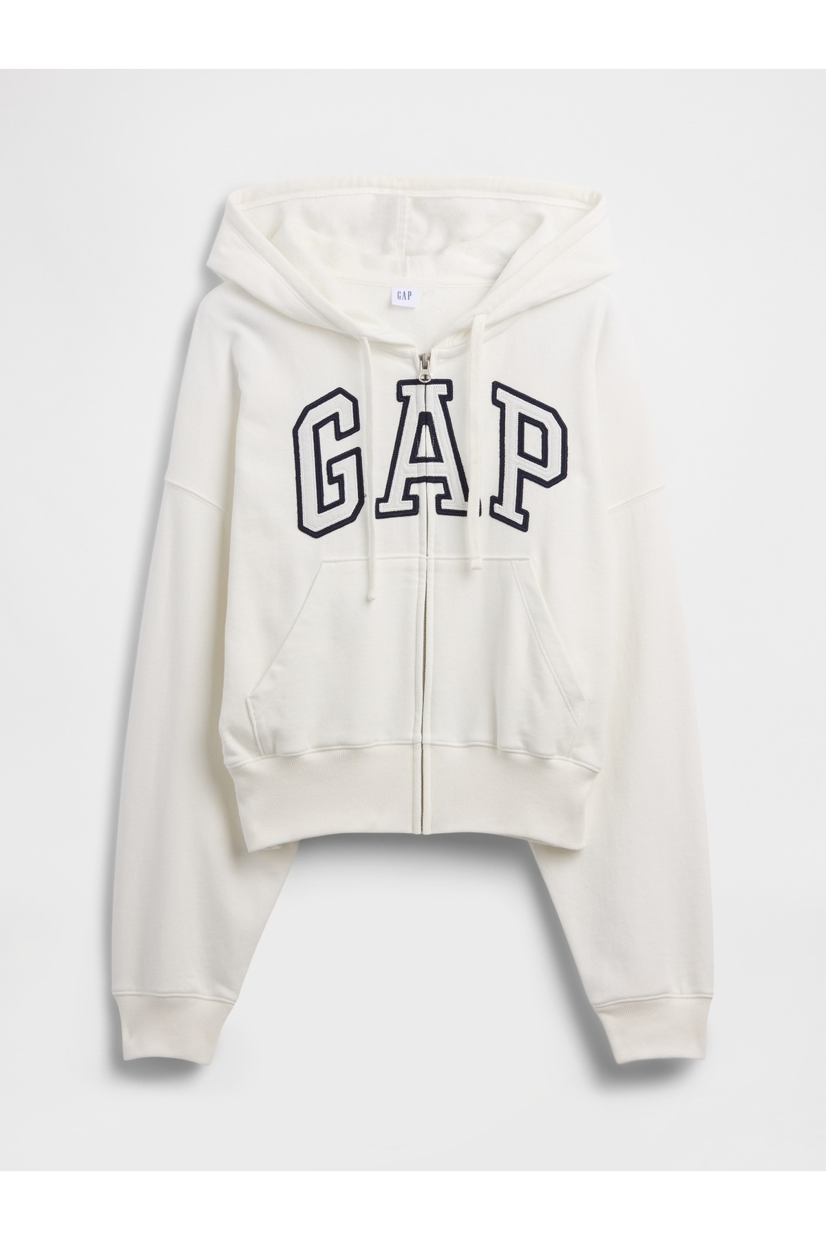 GAP  Kadın Beyaz Oversized Logo Fransız Havlu Kumaş Fermuarlı Sweatshirt - Görsel 2