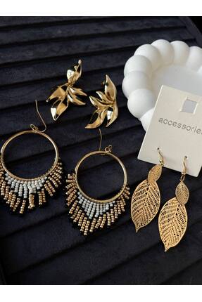 Luxiva 3 çift farklı model çelik kadın küpe avantajlı paket