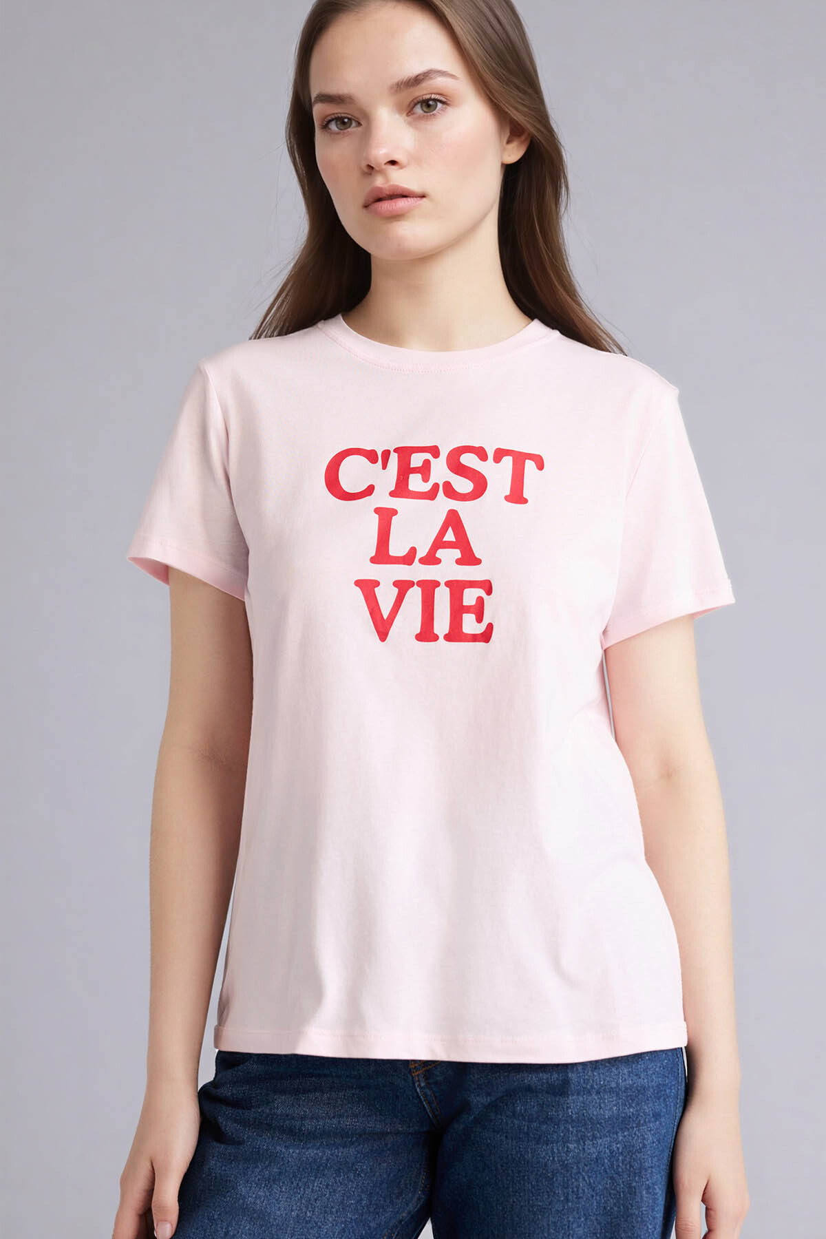 Defacto 100% Cotton Slogan Printed Combed Cotton Short Sleeve T-Shirt H1922Ax26Sm