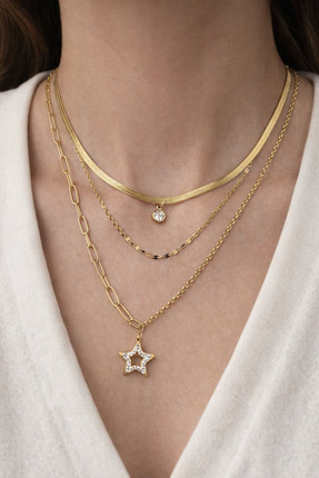 liore dünyası 316L Paslanmaz Çelik Katmanlı Yıldız Kolye – Gold Renk Çoklu Zi...