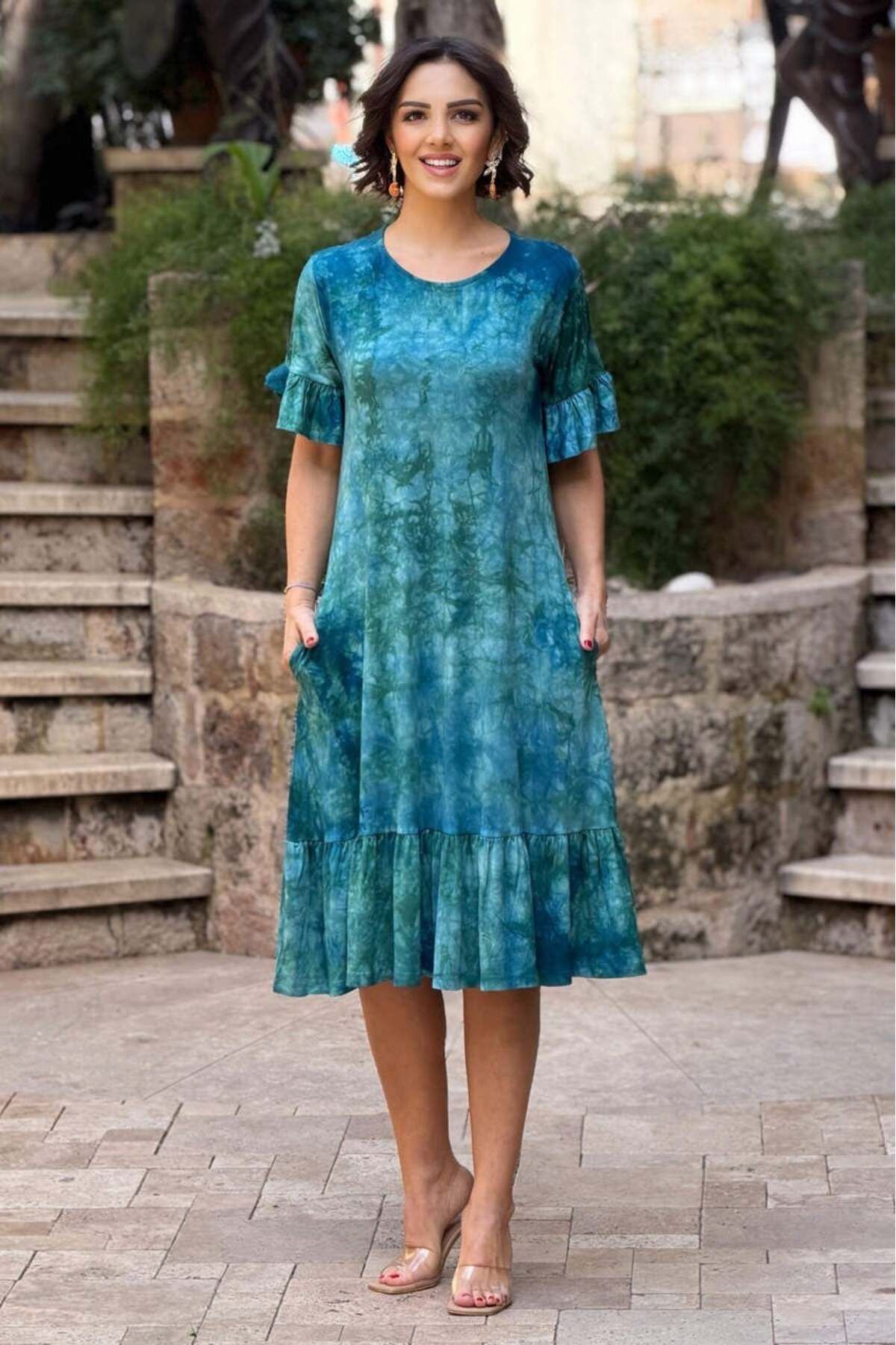 Nevin Kaya Moda Green Batik Print Skirts Ruffled Summer Combed