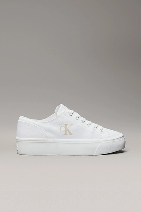 Calvin Klein Vulkanize Flatform Düşük Bilekli Kanvas Monogram Kadın Beyaz Sne...