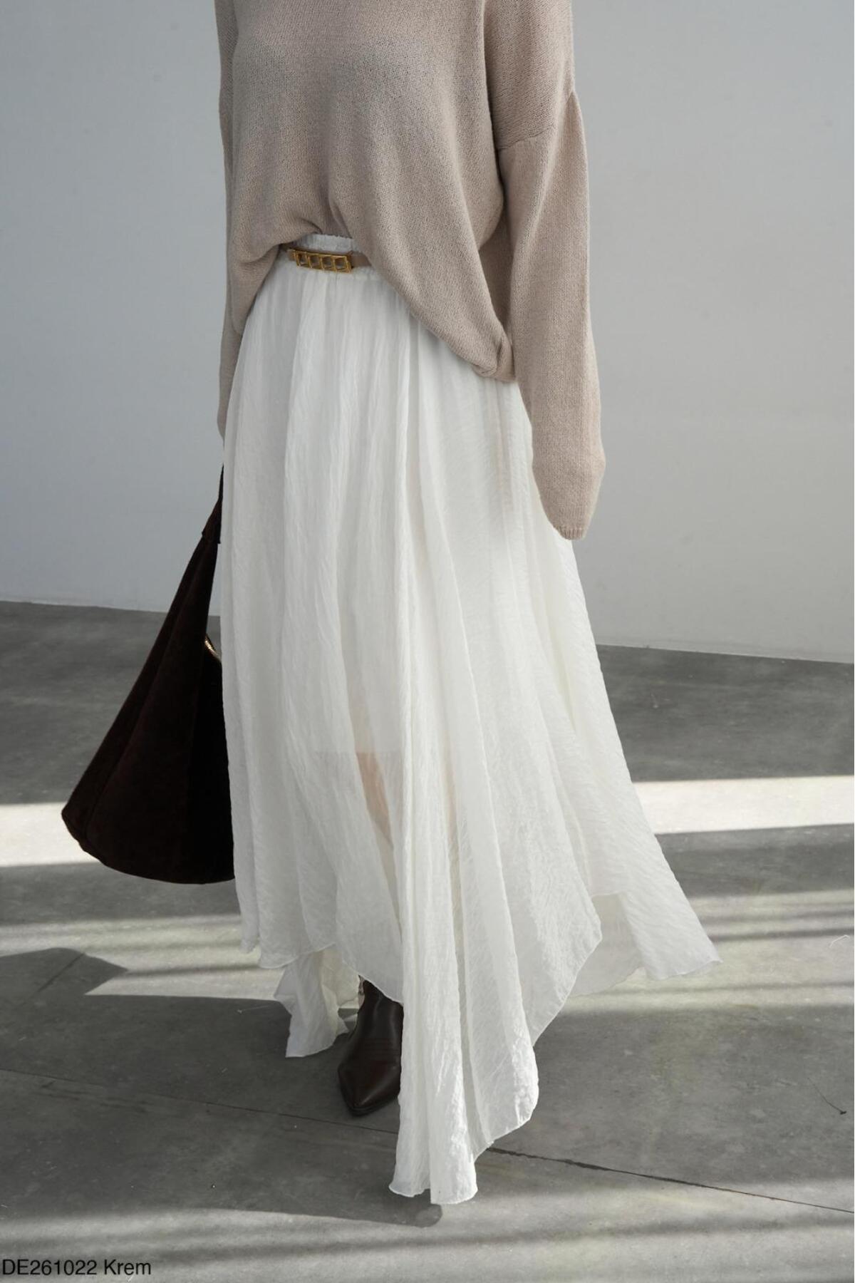 CADDELAMODA  Asimetrik Kesim Astarlı Premium Etek