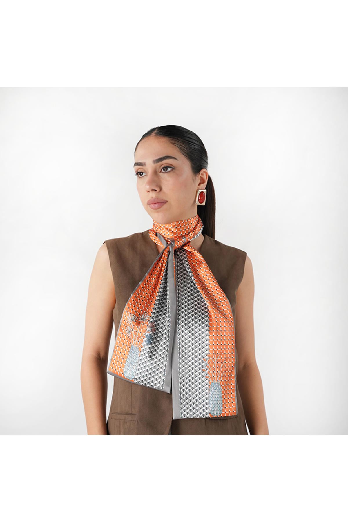 ElevaGlam  Özel Desenli Atkılar Turuncu Gri Desenli