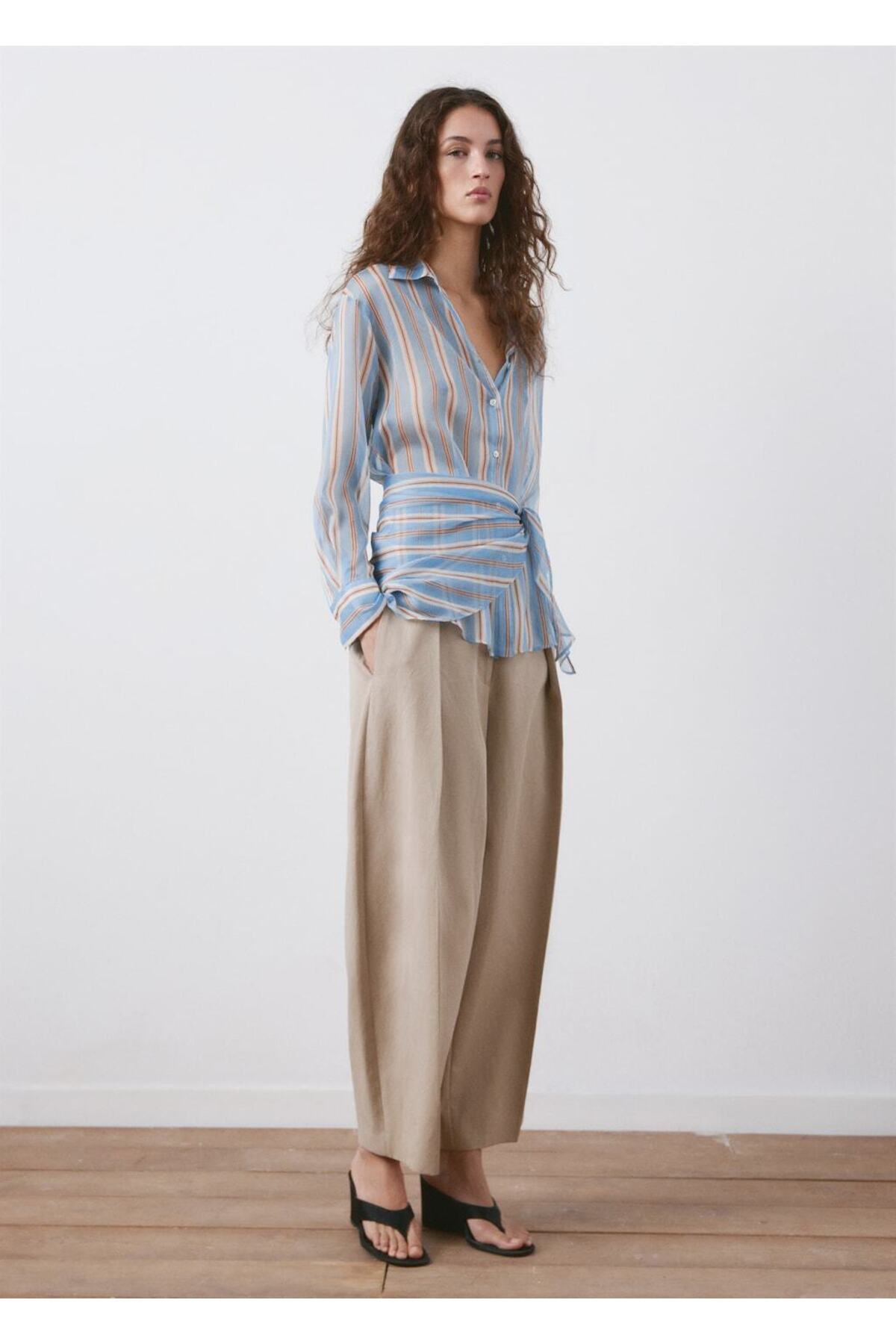 MANGO  Mendil desenli çizgili gömlek - Görsel 2