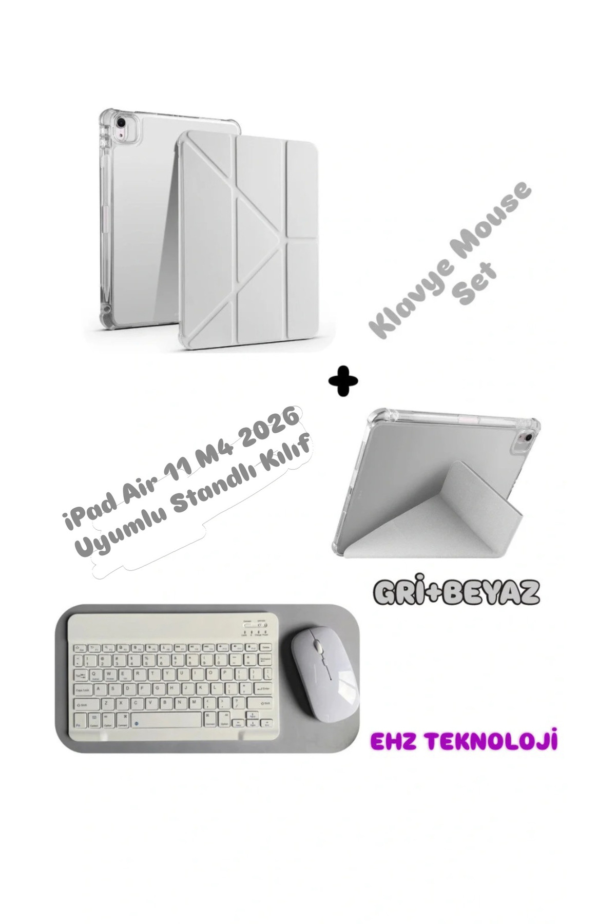 EHZ TEKNOLOJİ iPad Air 11 M4 (2026) Uyumlu Siyah Standlı Kılıf +