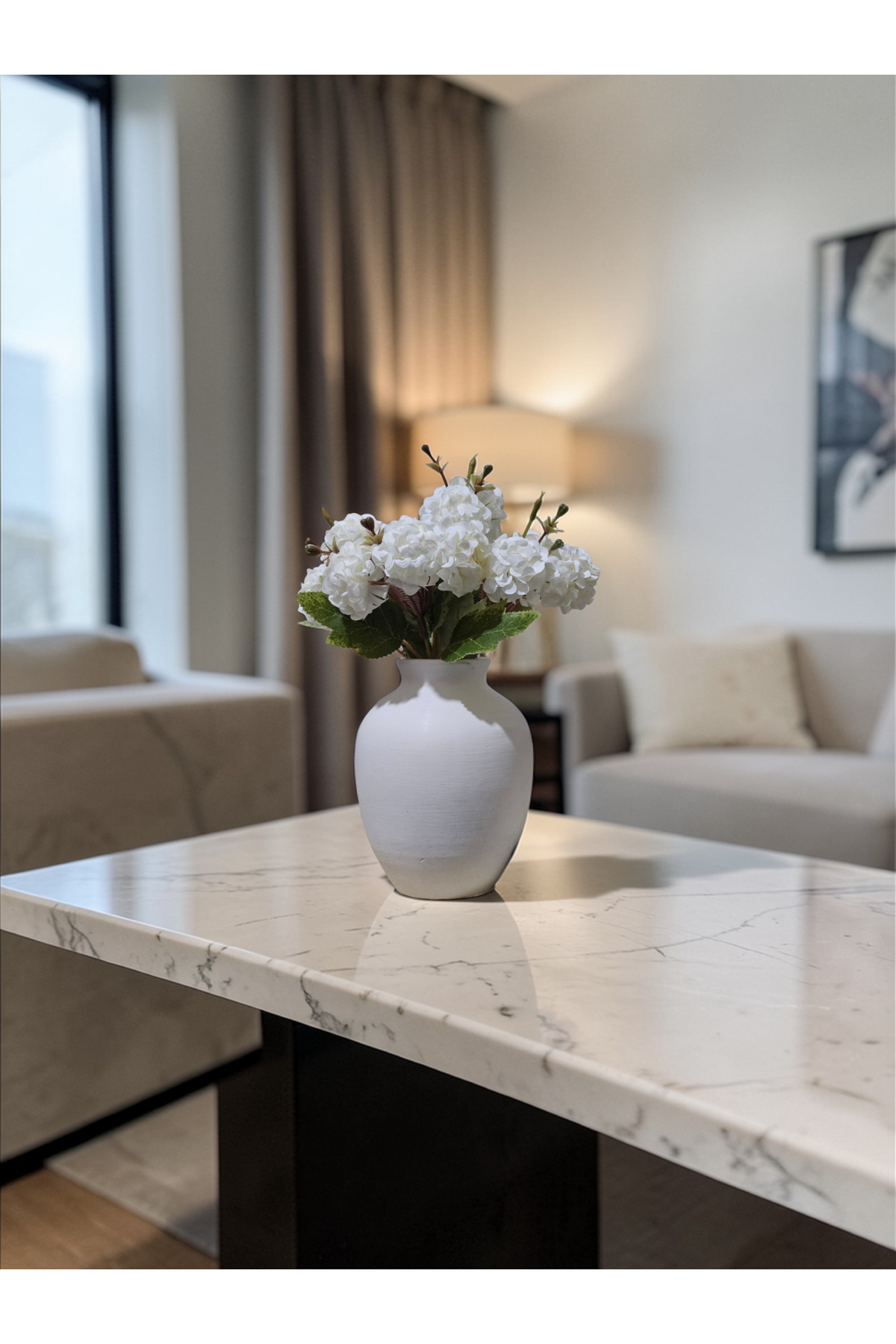 Decorative Canvas Black Vase Chrysanthemum Flower 15-16cm (Flower Included)