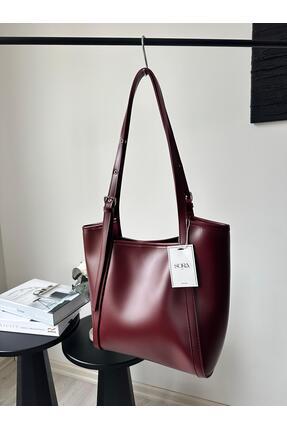 sora bags Bordo Velora Tote Omuz Çantası – Makyaj Çantalı Set