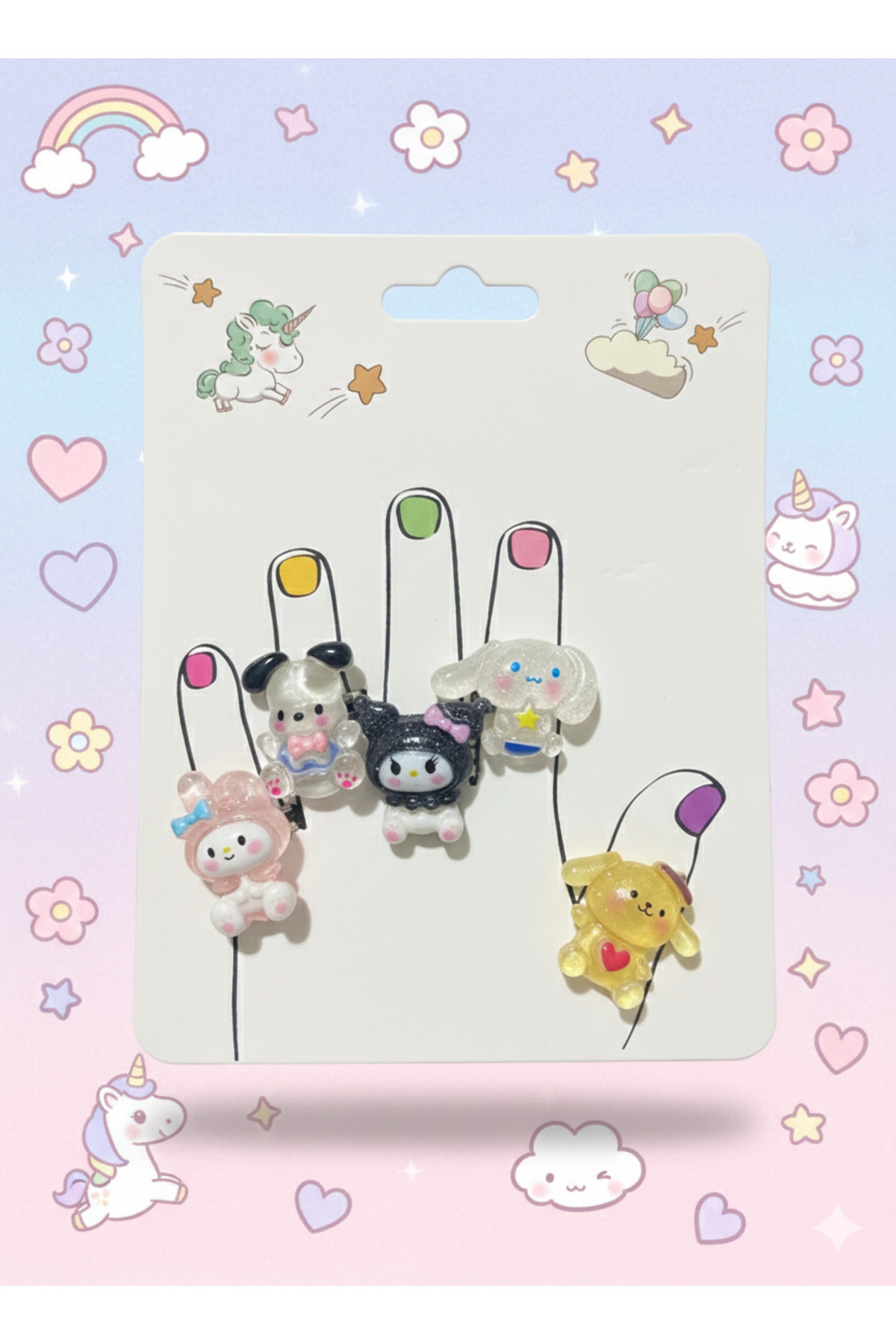 synshop Kuromi Cinnamoroll My Melody 5 Adet Ayarlı Yüzük Set Kız