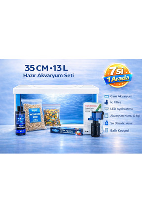 AQUA ROYAL PETSHOP 35 CM 13 L Beyaz Hazır Akvaryum Seti – 7’si 1 Arada LED Ay...