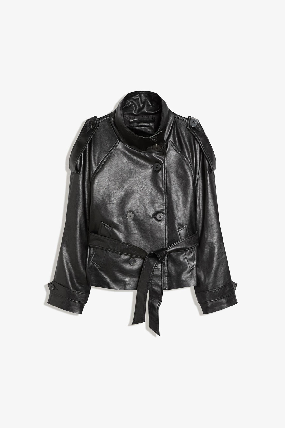 Moderk  BSK Suni Deri Dik Yaka Astarlı Kadın Deri Ceket Trenç Trençkot - Görsel 6