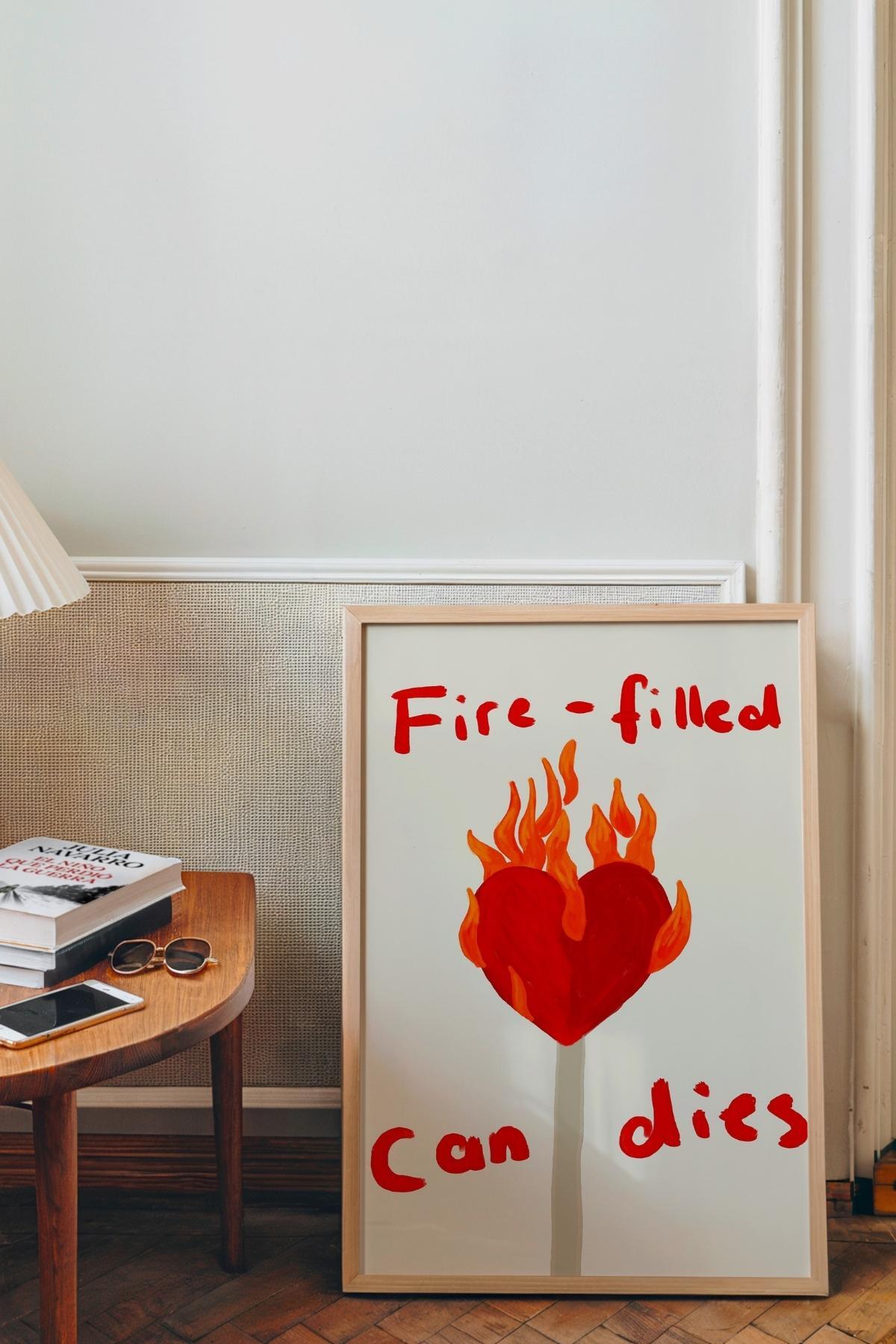 Alevli Kalp Modern Tablo Poster Romantik Duvar Dekoru Çerçevesiz