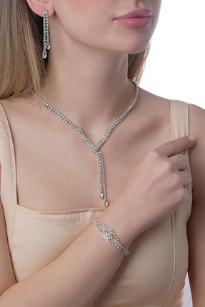 Renkada Gümüş Kaplama Sıralı Serenay Model Zirkon Takı Seti Düğün,Nişan,Davet...