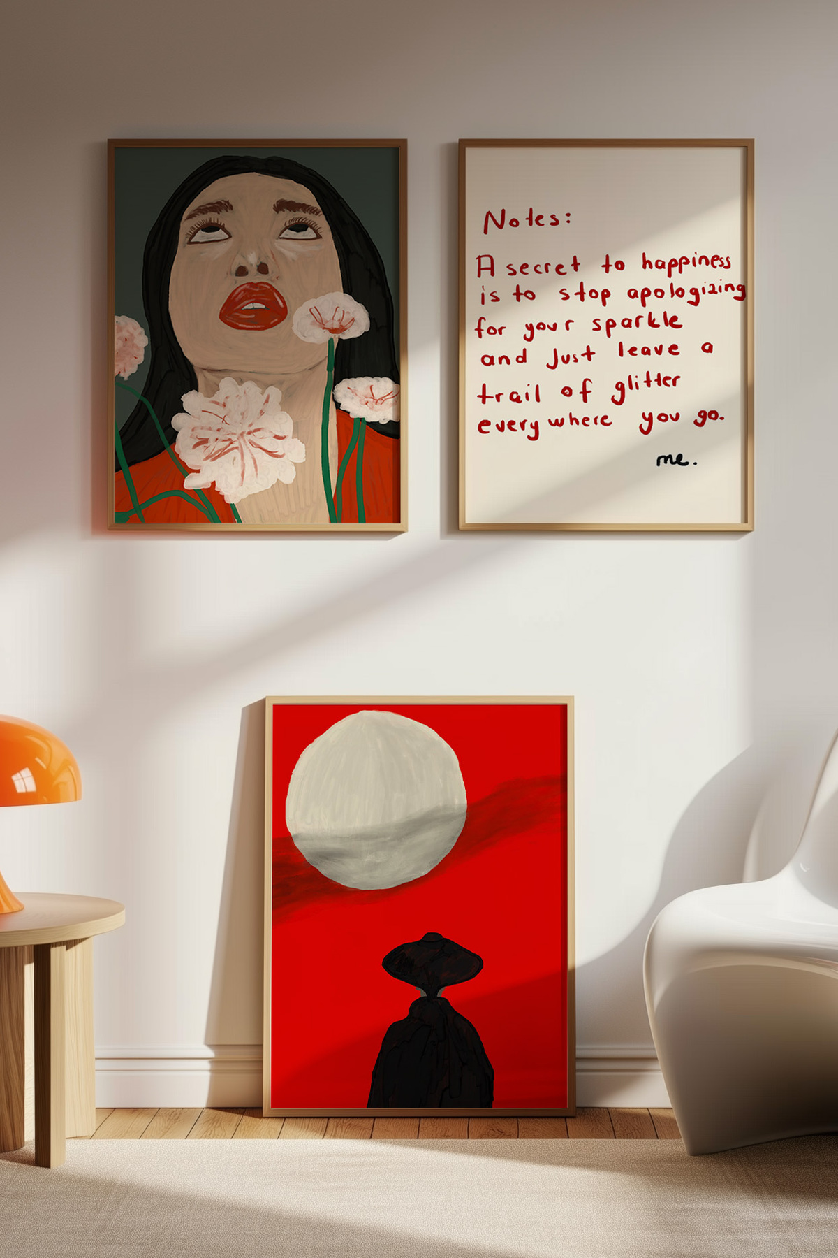 3’lü Modern Tablo Poster Seti Kadın Figürlü Yazılı Salon Duvar Dekoru Çerçevesiz