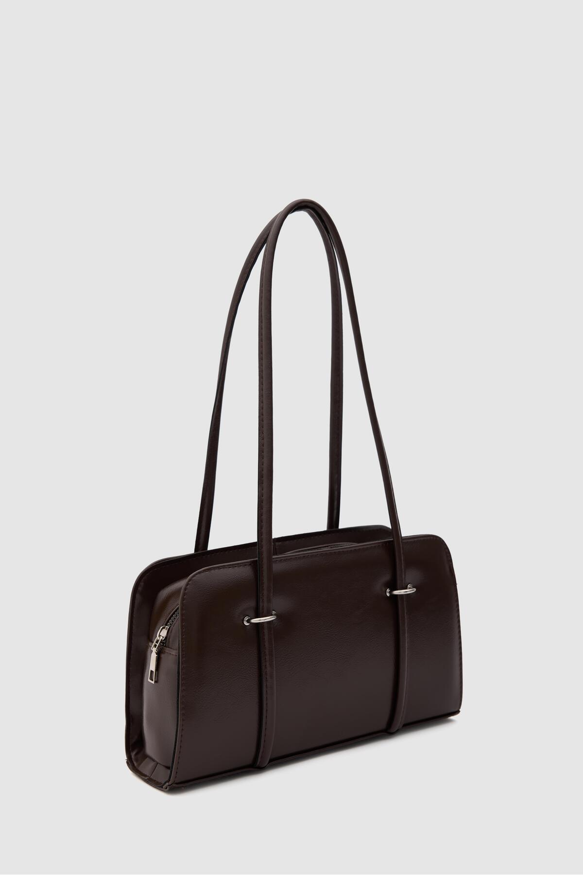 Shule Bags  Hansal Metal Detaylı Baget Çanta Acı Kahve - Görsel 5