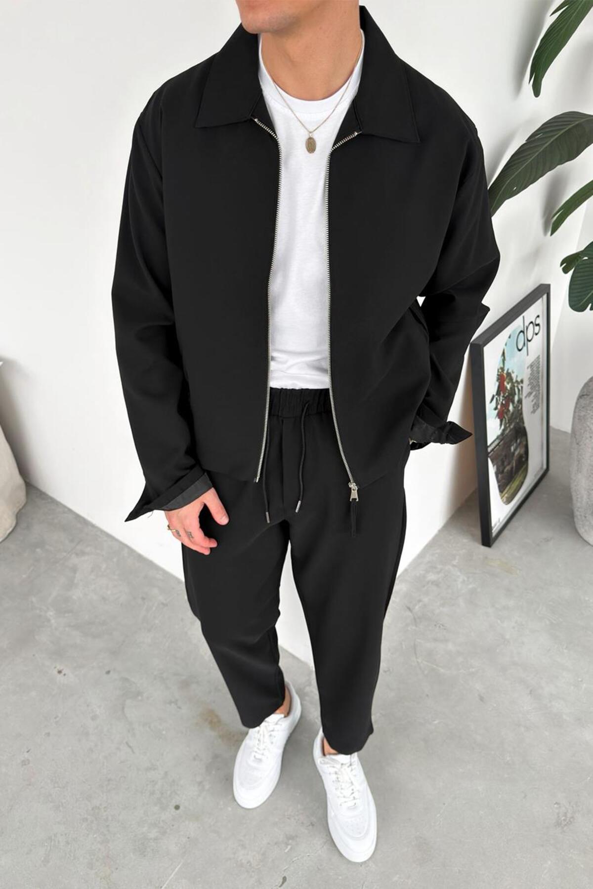 HAFKA Siyah Fermuarlı Relaxed Fit Boxy Ceket