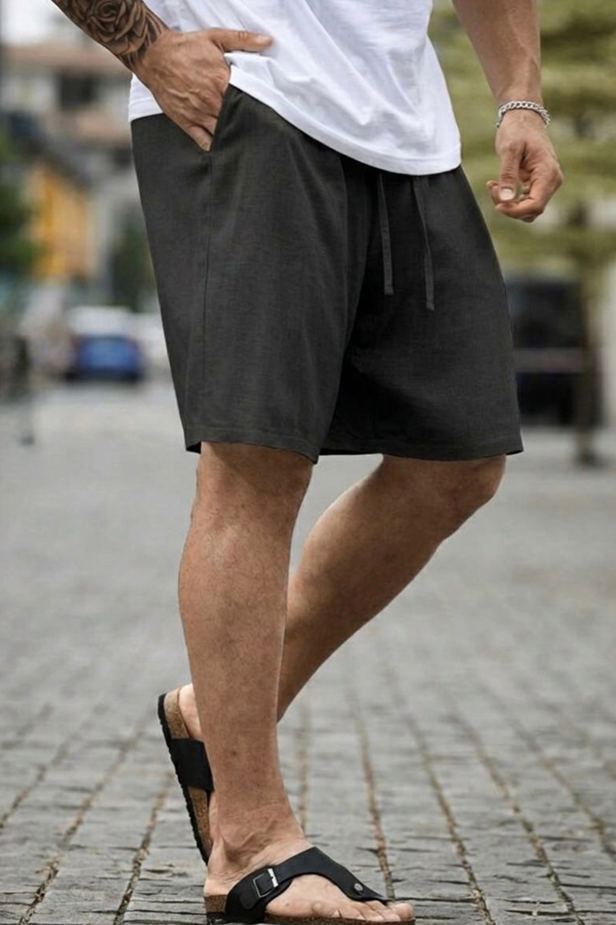 North London  Erkek Oversize Keten Şort - Görsel 3