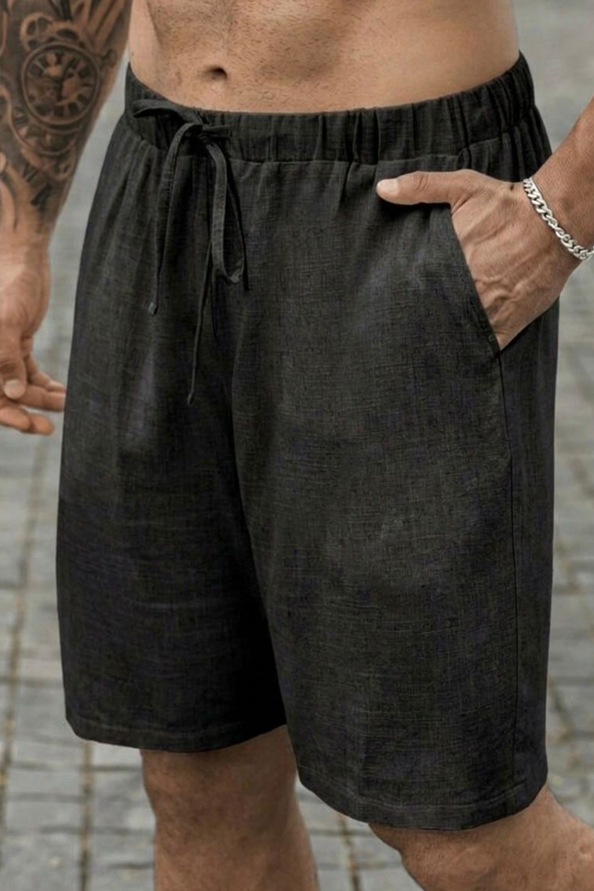 North London  Erkek Oversize Keten Şort - Görsel 5