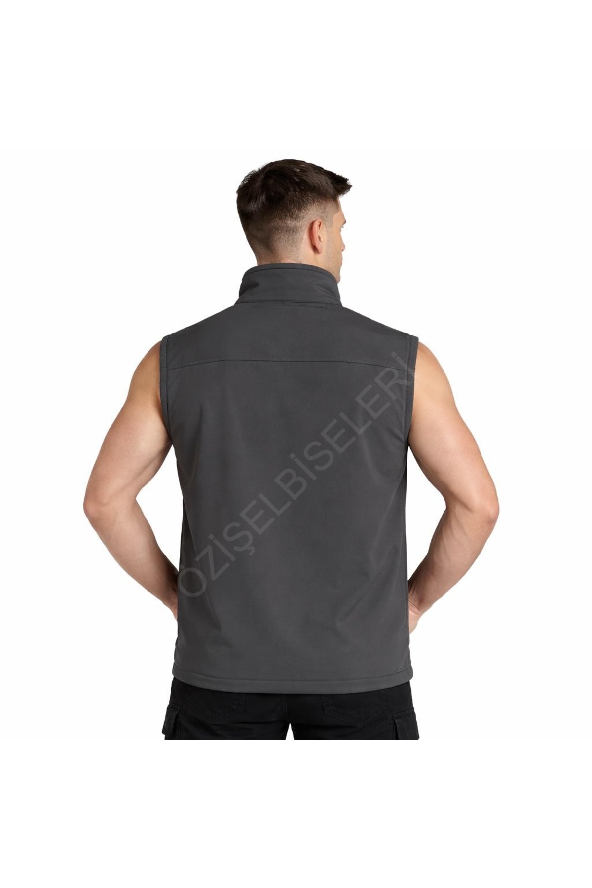 MODA Erkek Yelek Softshell Su Geçirmez Tam Fermuarlı Cepli Normal Kalıp Spor Yelek görsel 3
