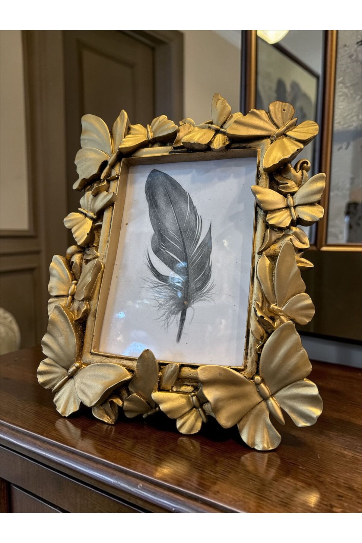 Decorative Polyester Picture Frame Butterfly Gold Aged 17X12 cm