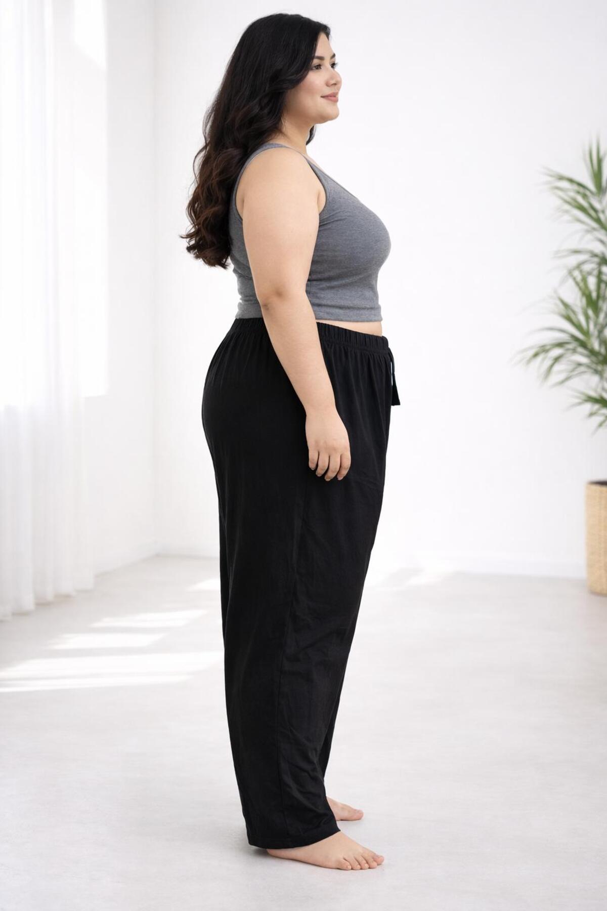 THEBEK  Kadın Viskon Cepsiz Battal Pantolon Rahat Kesim Büyük Beden - Görsel 2