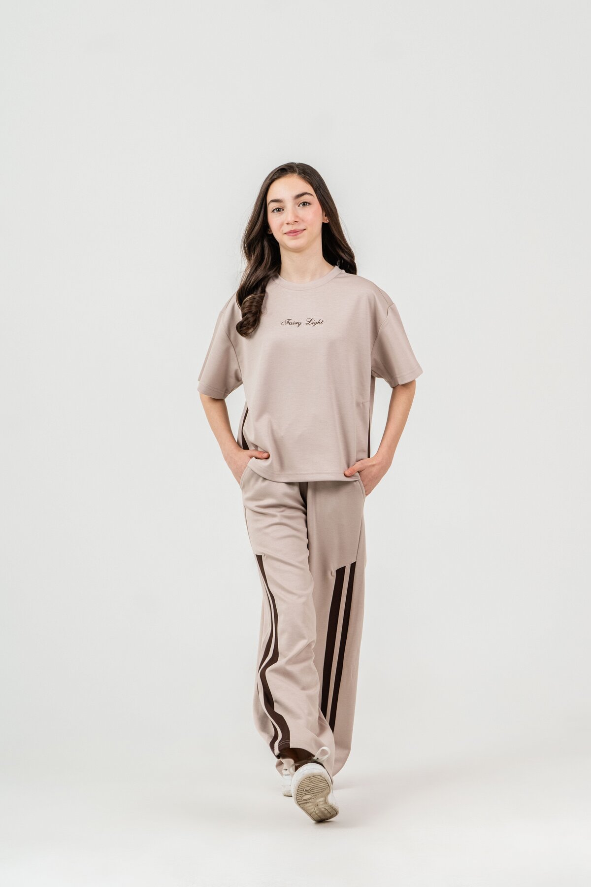Fairy Light Embroidered Bottom Right Left Leg Garnished Girl Bottom Top Tracksuit