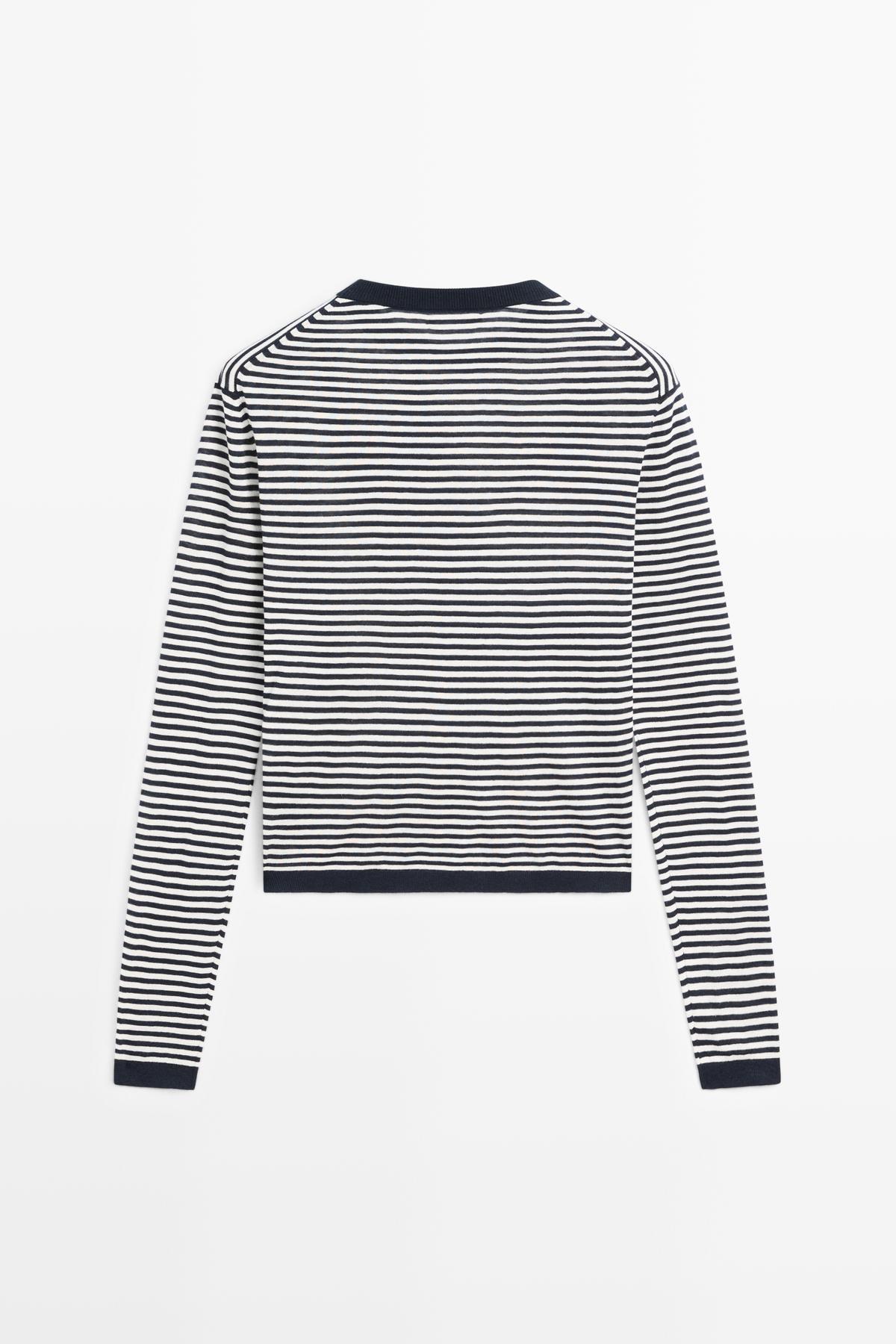 Massimo Dutti  Pamuk ipek karışımlı çizgili triko kazak - Görsel 8