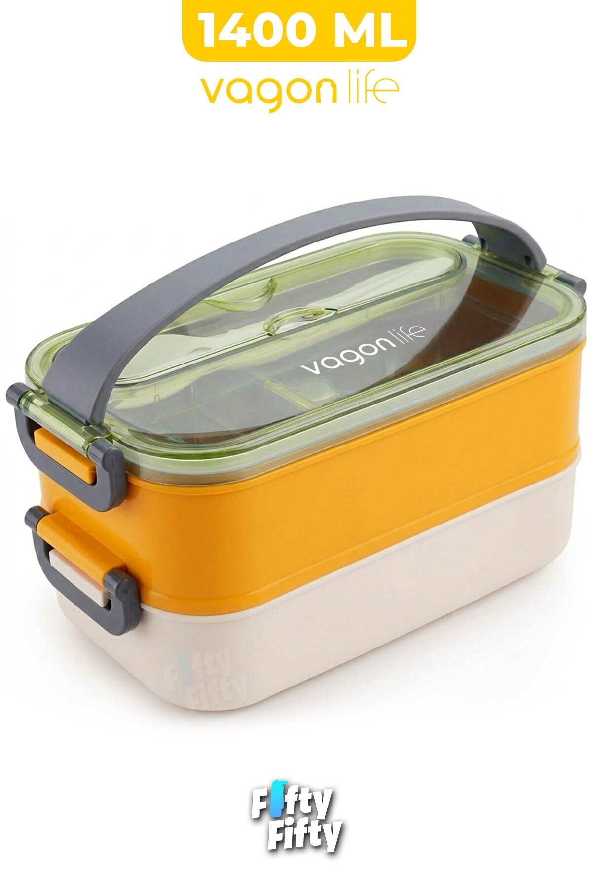 Vagonlife 1400 ML İki Kat Üç Bölme Paslanmaz Çelik Lunch Box Yeni