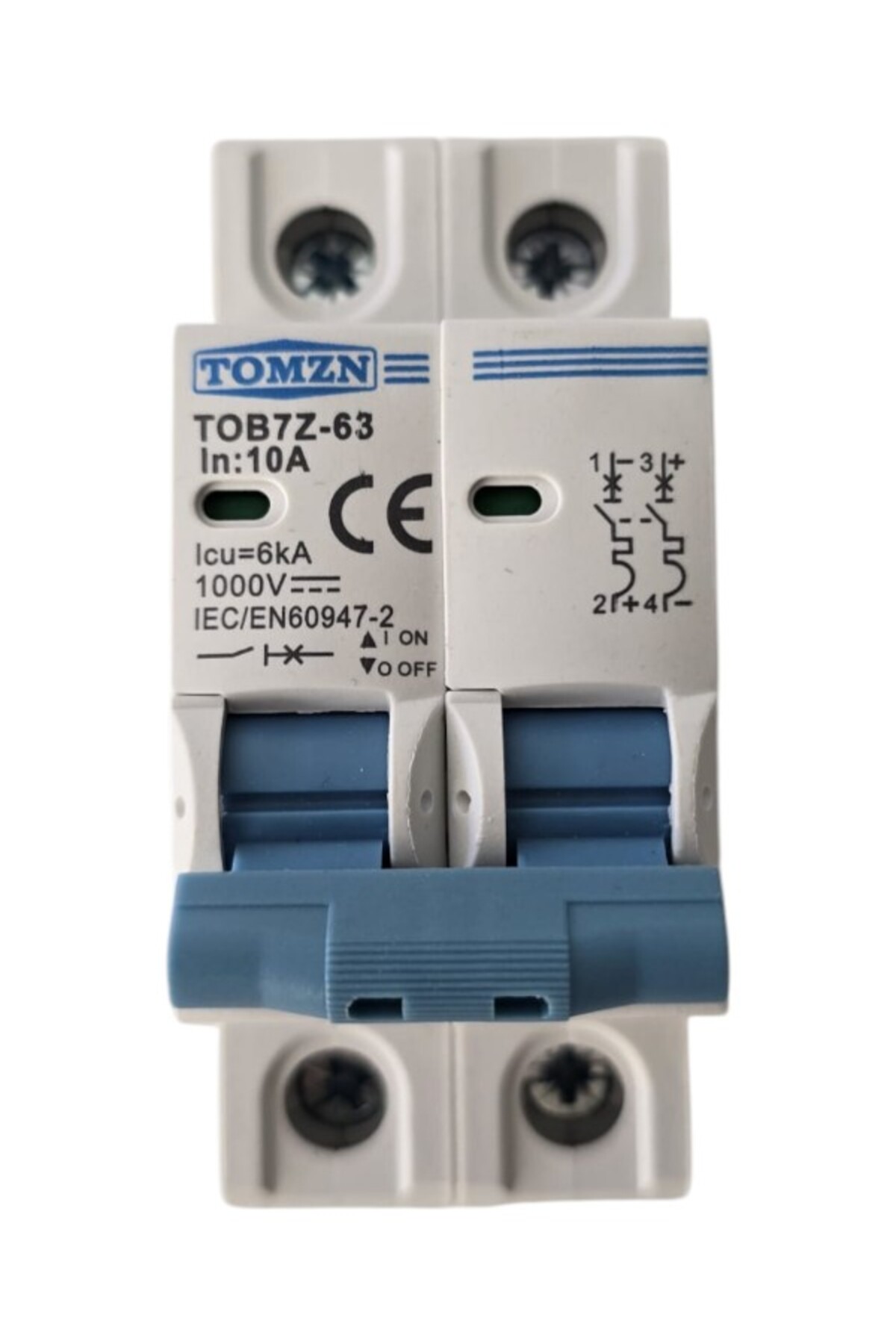 TOMZN DC circuit breaker 2P, 10A DC, 1000VDC, DIN rail installation, 2M ...
