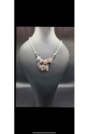 Rasa Gümüş Kaplama Çoklu Charm Detaylı Stil Kolye