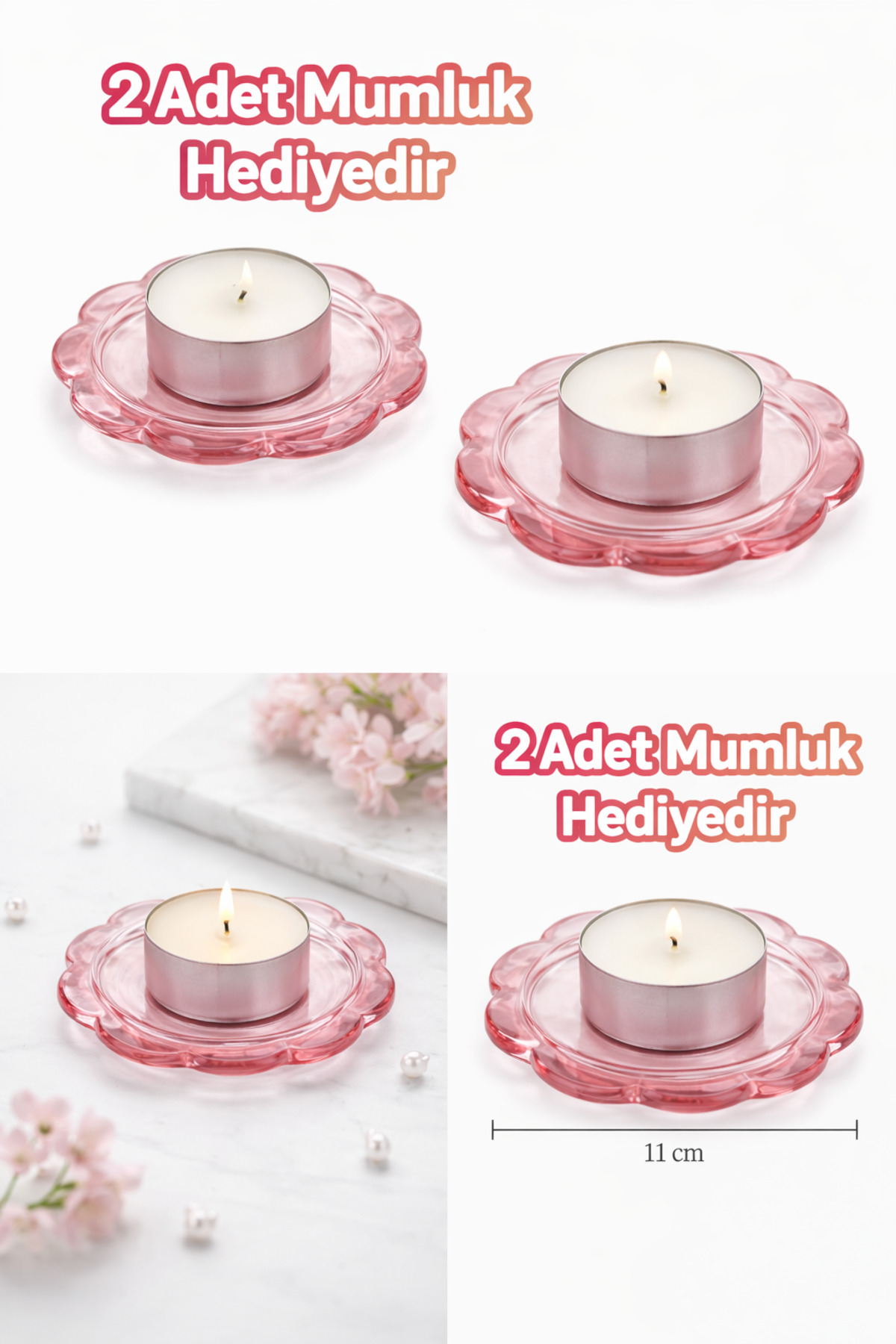 IKEA (IKEA) 2 li paket BLADFAGEL tealight 11 cm çiçek model mum