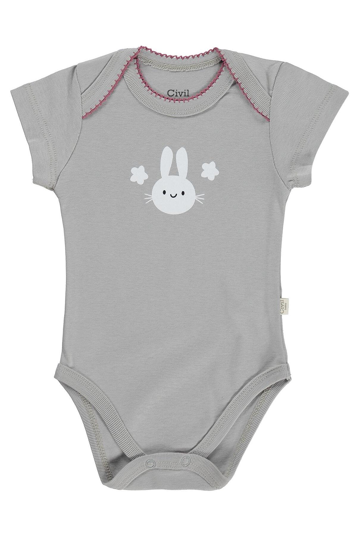 Civil Baby Tavşan Empirmeli 3 Lü 1-36 Ay Çıtçıtlı Badi - Pudra fotoğrafı 6 (önizleme)