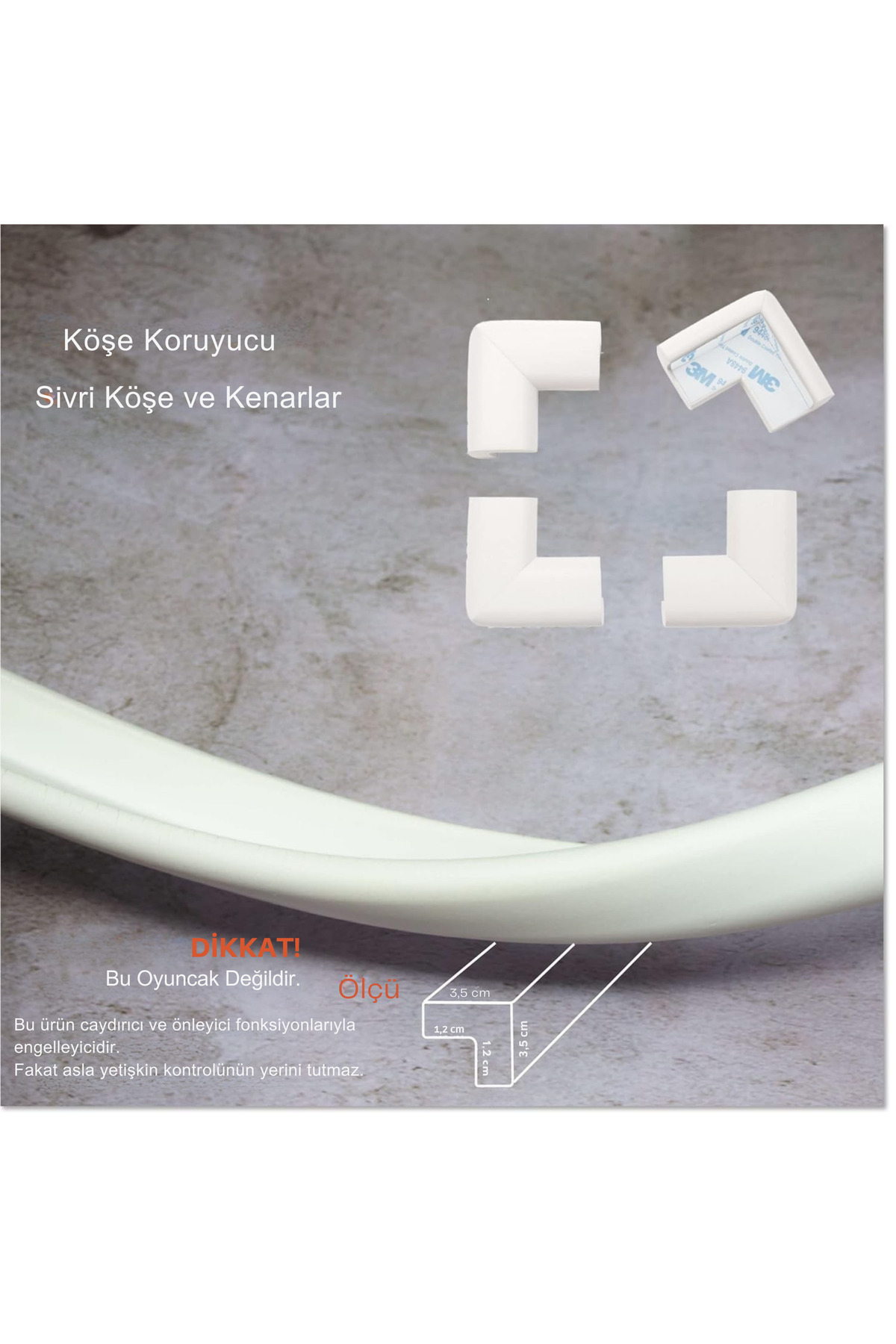 Miningaa 3M Marka Bant Hediye Beyaz Renk 2 Metre 4 Adet Köşe Koruyucu Esnek ve Yumuşak Kauçuk Kenar Koruyucu fotoğrafı 2 (önizleme)