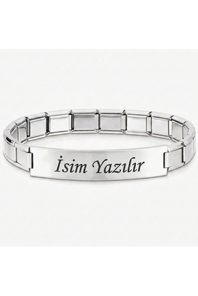 Takı Dükkanı Kişiye Özel İsim Yazılı İtalyan Charm Plakalı Unisex Çelik Bilek...