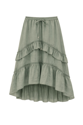 Mixray 4848 Kadın Volanlı Midi Etek Haki